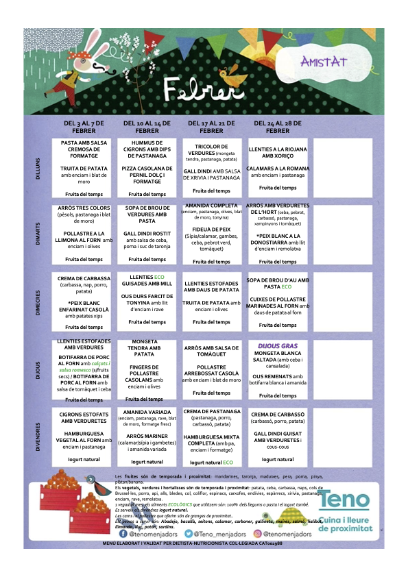 Menú Febrer – Curs 24/25