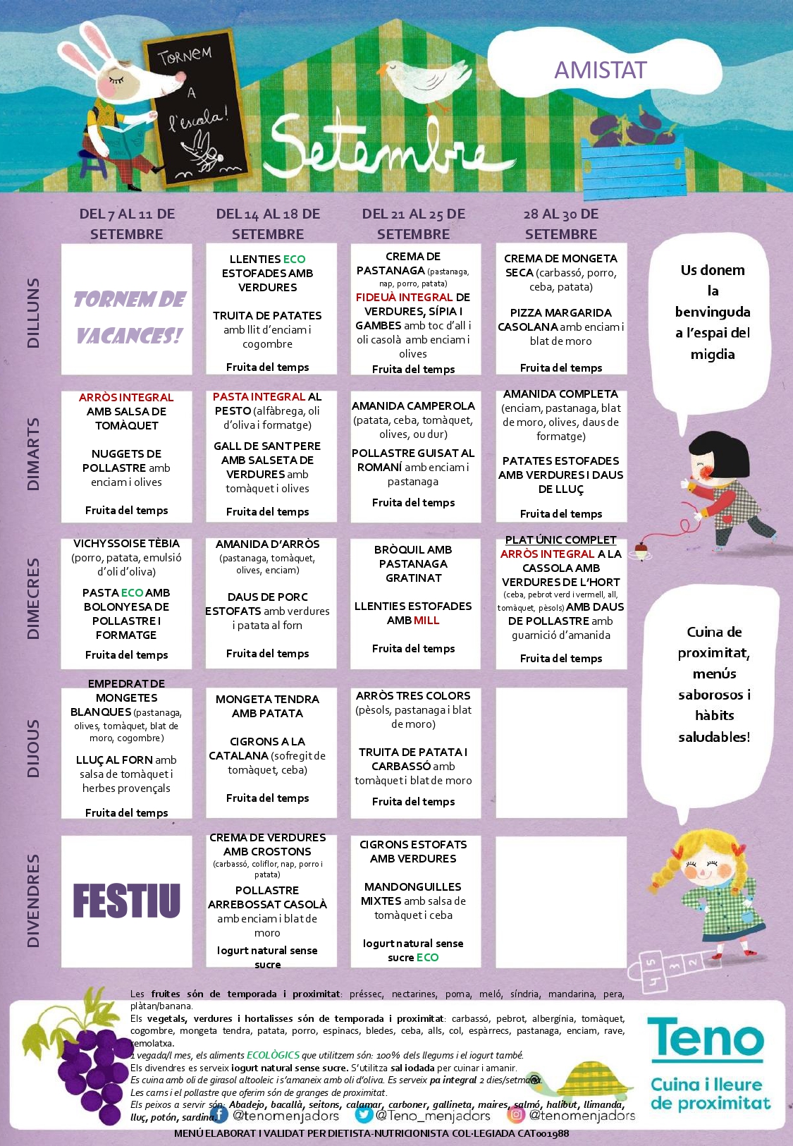 Menú Setembre – Curs 26/27